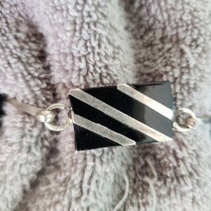 Alpaca Silver Woman's Onyx Bracelet Mexico ~  Stun